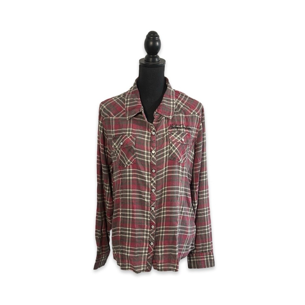 Harley Davidson Acid Washed Plaid Shirt Sz 2XL